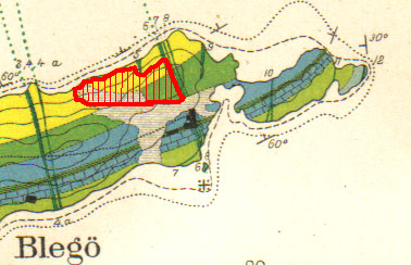 Geologisk kart over Bleikøya. Tegnet av W. C. Brøgger i 1884.